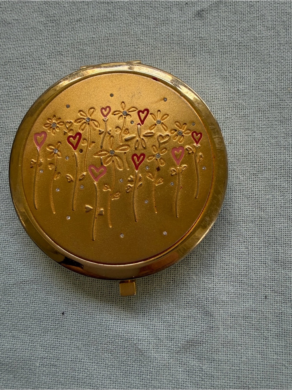 Irving Rice Vintage Gold Floral Heart Compact Mirror - Women Accessories
